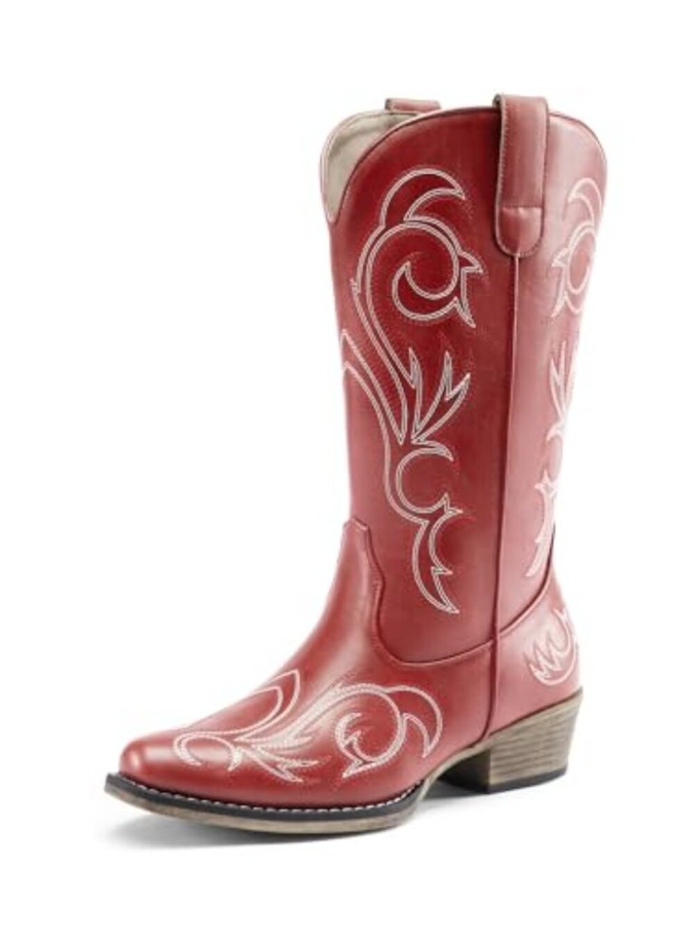 🆕 Womens Cowboy Cowgirl Boots Mid Calf Square Toe Retro Western - Red